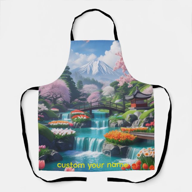 Cook with Calm – Serene Mountain Garden Apron (Front)