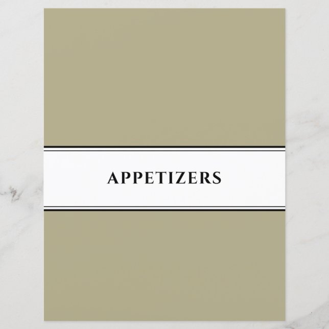 Cookbook Divider | Appetizers | Sage Black White (Front)