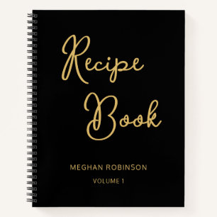 Cookbook Recipe Black and Gold Girly Monogram Notebook