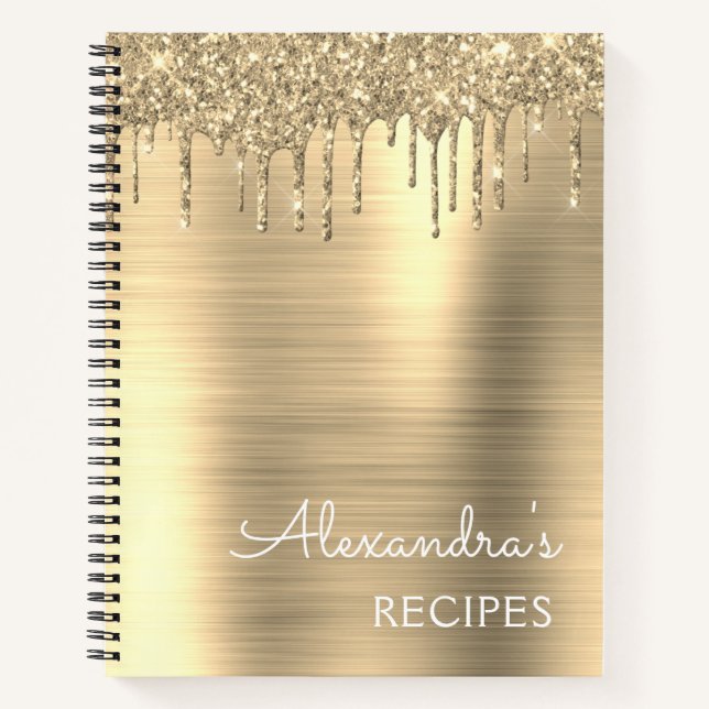 Cookbook Recipe Book Gold Glitter Monogram (Front)
