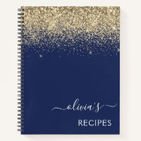 Cookbook Recipe Gold Navy Blue Glitter Monogram