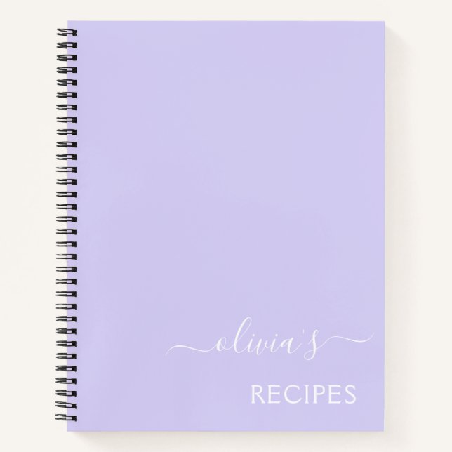 Cookbook Recipe Lavender Purple Girly Monogram Notebook (Front)