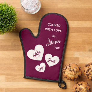 Cooked With Love Burgundy Personalized Oven Mitt