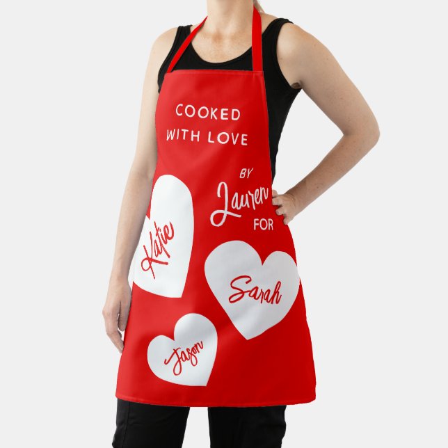 Cooked With Love Personalised Red & White Apron (Insitu)