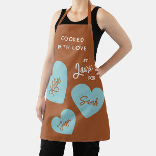 Cooked With Love Personalized Soft Teal Hearts Apron