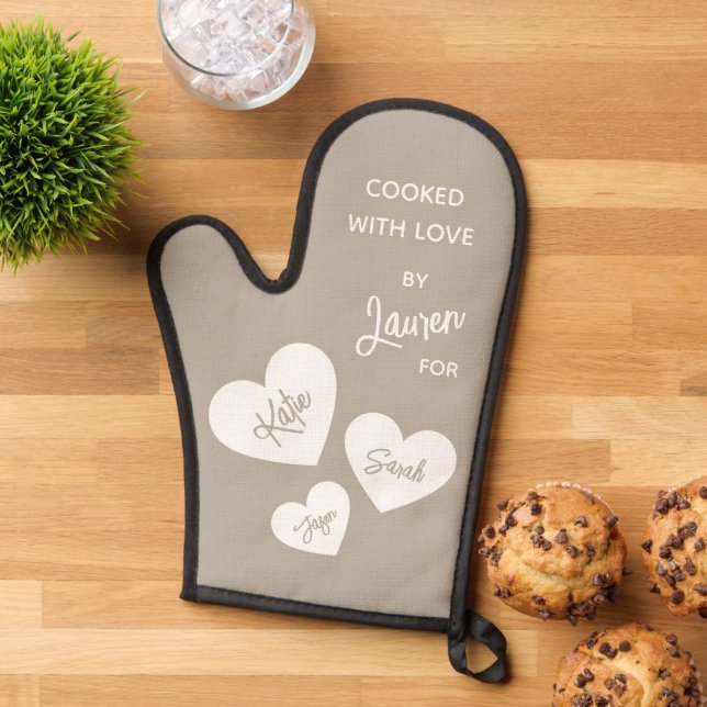 Cooked With Love Whisper Beige Personalised Oven Mitt (Top down)