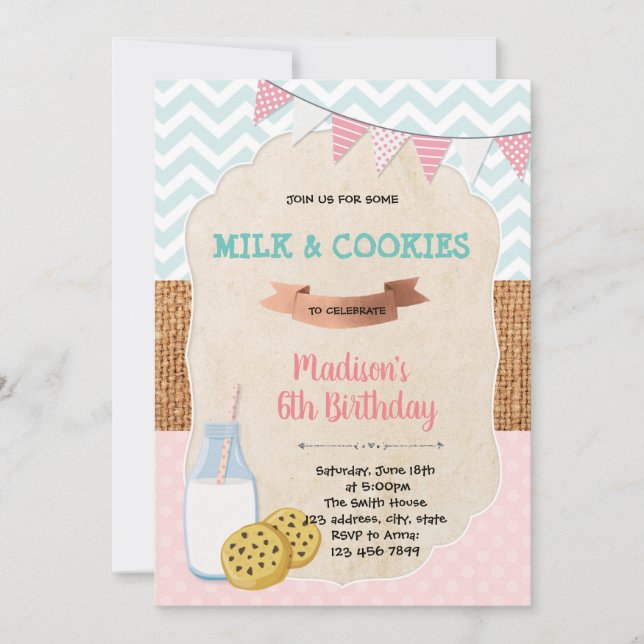 Cookie and milk birthday invitation (Front)