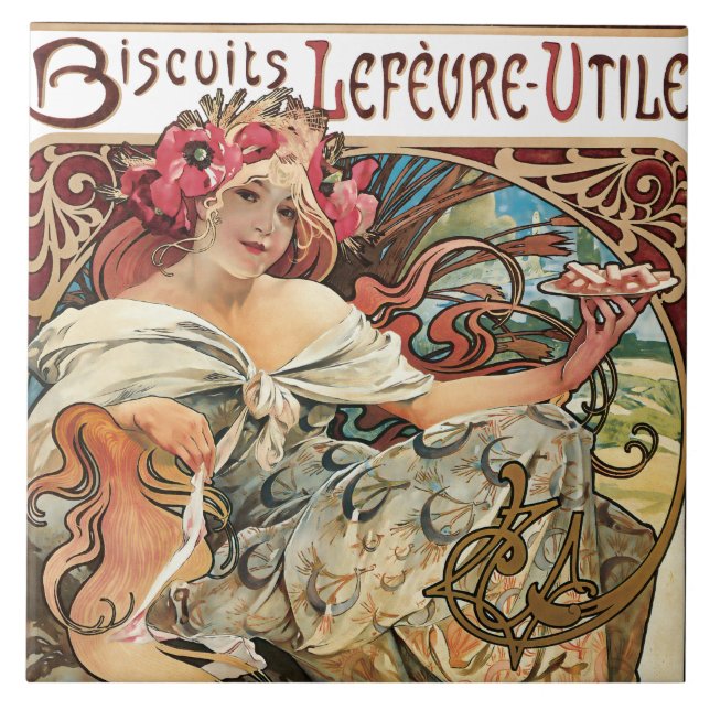 Cookie Art Nouveau Advertisement Alphonse Mucha Ceramic Tile (Front)