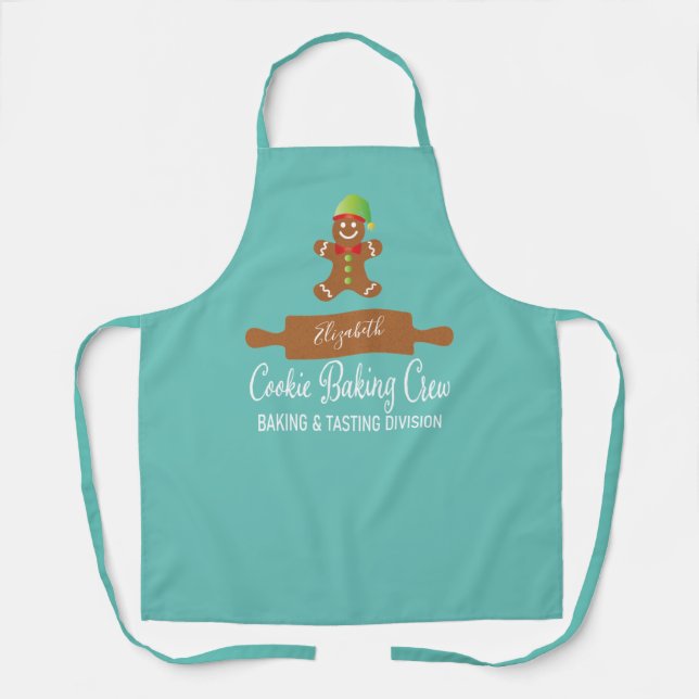 Cookie Baking Crew Blue Christmas Apron (Front)