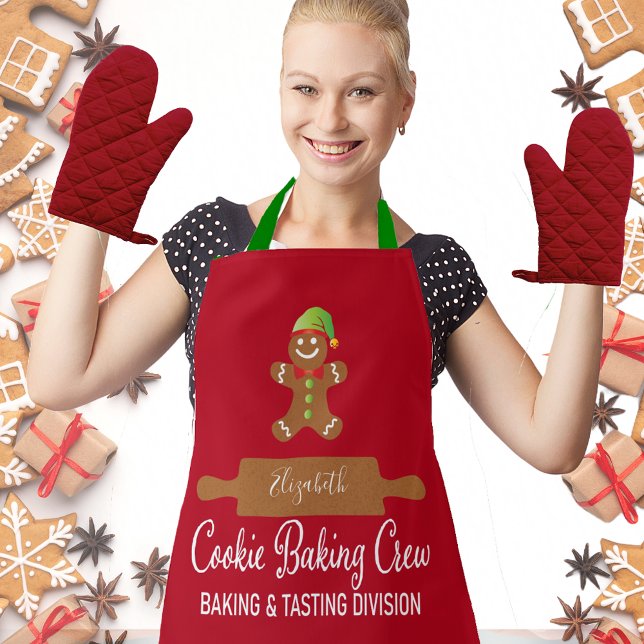 Cookie Baking Crew Red Christmas Apron (Christmas Holiday Cookie Baking Kitchen Apron)