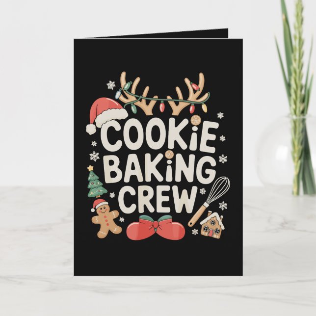 Cookie Baking Crew Reindeer Antlers Gingerbread Card (Front)