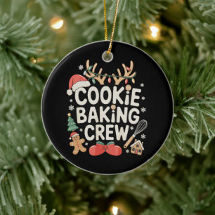 Cookie Baking Crew Reindeer Antlers Gingerbread Ceramic Ornament