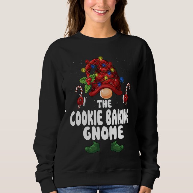 Cookie Baking Gnome Buffalo Plaid Matching Family  Sweatshirt (Front)