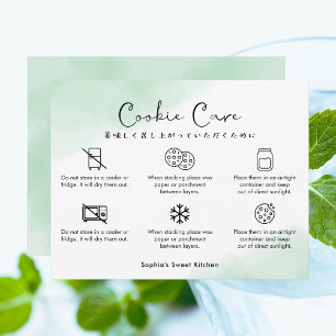 Cookie Care Instructions Mint Green Watercolor Thank You Card