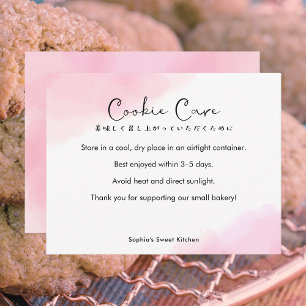 Cookie Care Instructions Simple Pink Watercolor Thank You Card