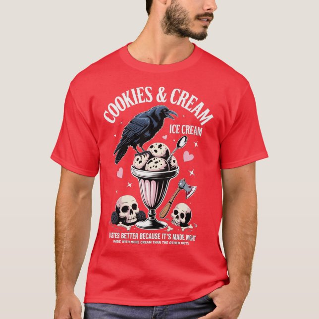 Cookie & Cream Ice Cream Butcher Blackbird Funny Q T-Shirt (Front)