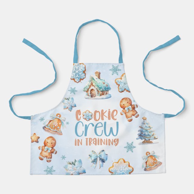 Cookie Crew in training Christmas blue gingerbread Apron (Front)