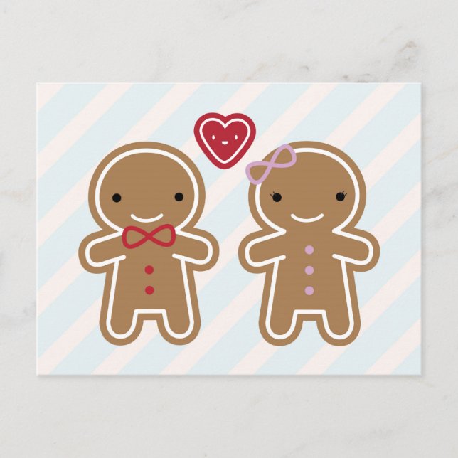 Cookie Cute Kawaii Gingerbread Couple Postcard (Front)