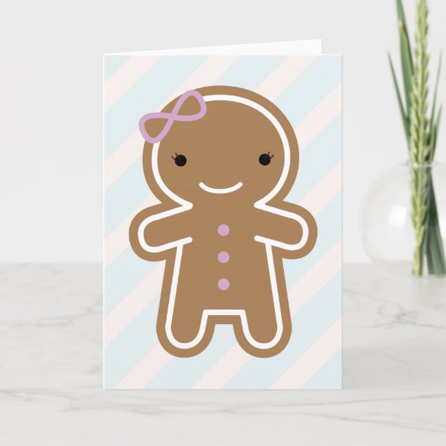 Cookie Cute Kawaii Gingerbread Girl Holiday Card (Front)