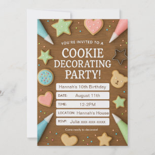 Cookie Decorating Wood Birthday Invitation