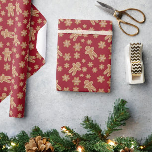 Cookie Exchange Holiday Party Gingerbread Burgundy Wrapping Paper