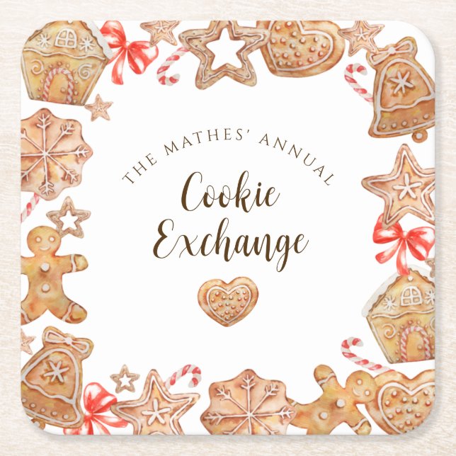 Cookie Exchange Holiday Party Square Paper Coaster (Front)