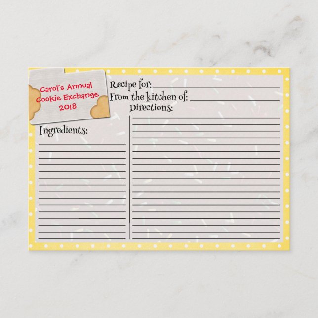 Cookie Exchange Recipe Card Holiday Party Insert (Front)