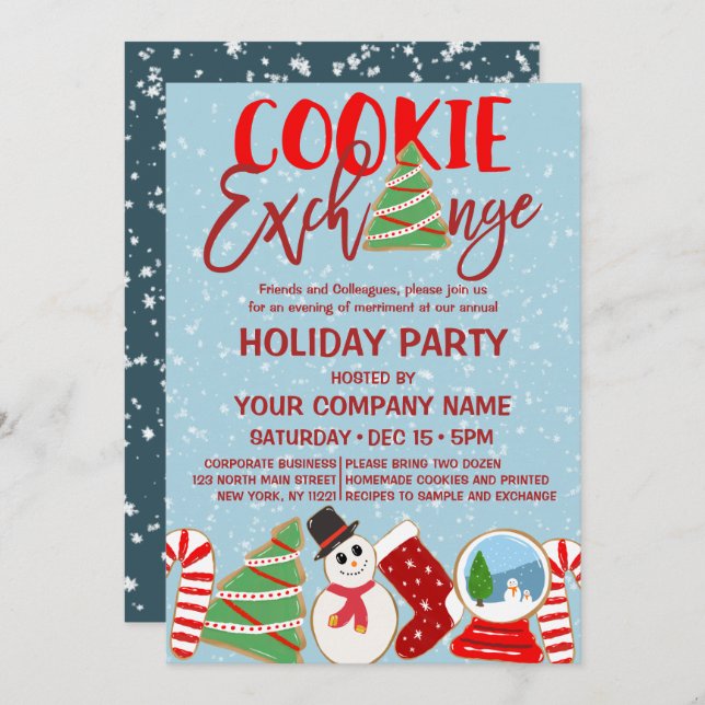 Cookie Exchange Red Blue Corporate Holiday Invitation (Front/Back)