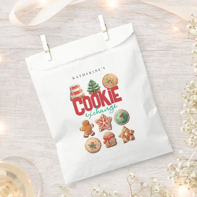 Cookie Exchange Red Green Christmas Holiday Party Favour Bag (Clipped)