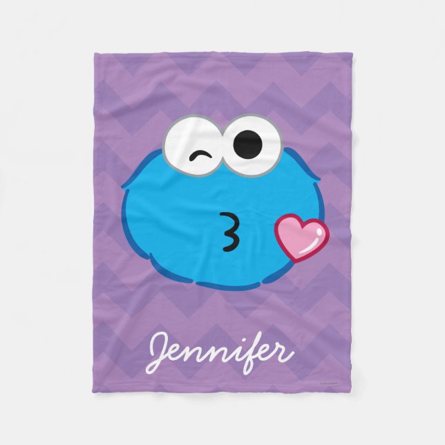 Cookie Face Throwing a Kiss | Add Your Name Fleece Blanket (Front)