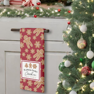 Cookie Factory Family Name Gingerbread Burgundy Tea Towel