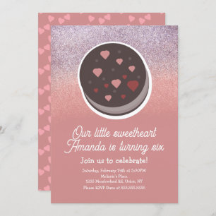 Cookie Faux Glitter Valentines Day Birthday Party  Invitation