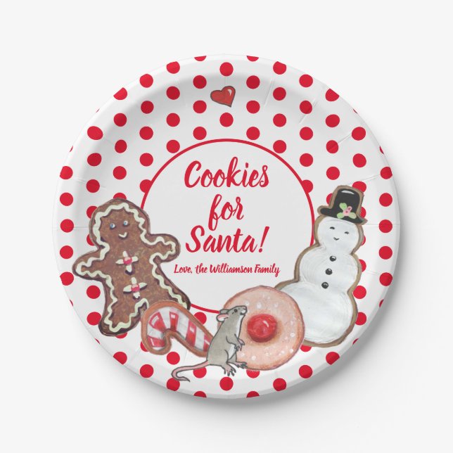 Cookie for Santa Christmas Mouse Red Dot Custom Paper Plate (Front)