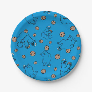 Cookie Monster and Cookies Blue Pattern Paper Plate