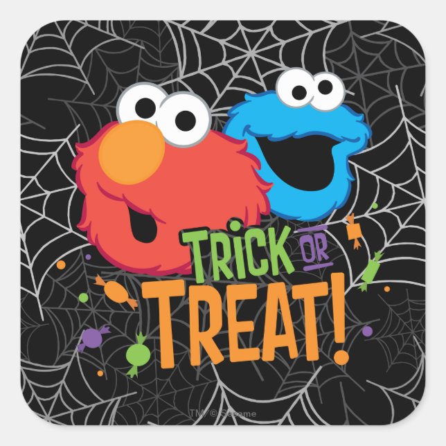 Cookie Monster and Elmo - Trick or Treat Square Sticker (Front)