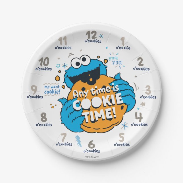 Cookie Monster | Any Time is Cookie Time Paper Plate (Front)