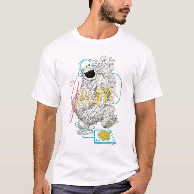 Cookie Monster B&W Sketch Drawing T-Shirt (Front)