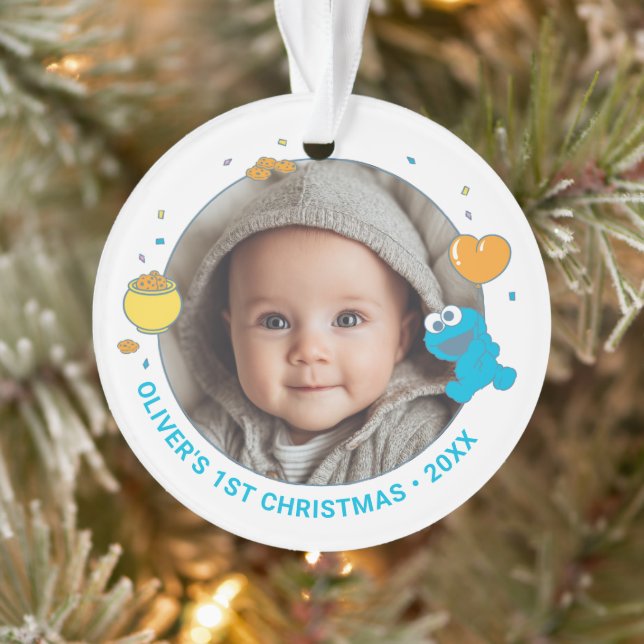 Cookie Monster Baby First Christmas Photo Ornament (Tree)