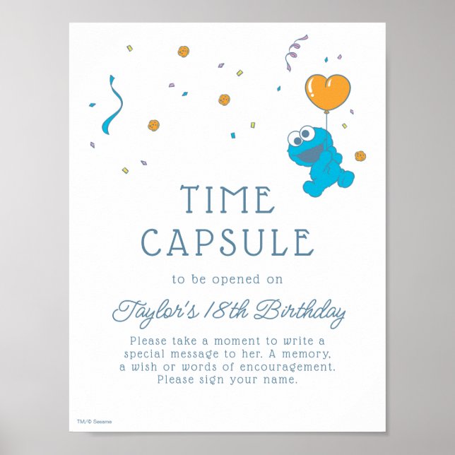 Cookie Monster Baby Shower Time Capsule Sign (Front)