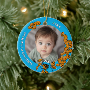 Cookie Monster Baby's 1st Christmas Photo Ceramic Ceramic Ornament
