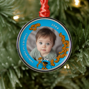 Cookie Monster Baby's 1st Christmas Photo Metal Or Metal Ornament