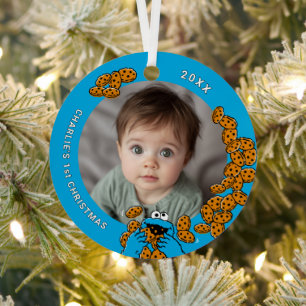 Cookie Monster Baby's 1st Christmas Photo Metal Tree Decoration