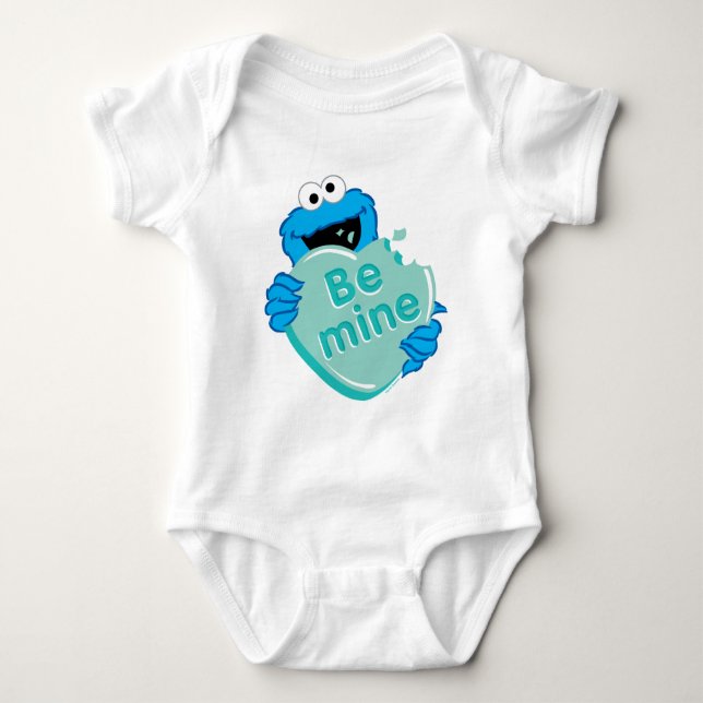 Cookie Monster "Be Mine" Valentine's Heart Candy Baby Bodysuit (Front)