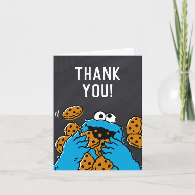 Cookie Monster Birthday Chalkboard Thank You Card (Front)