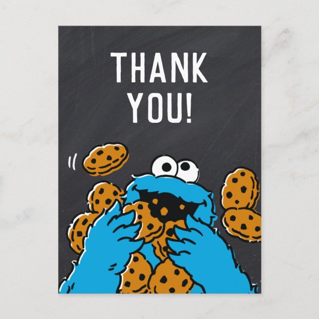 Cookie Monster Birthday Chalkboard Thank You Postcard (Front)