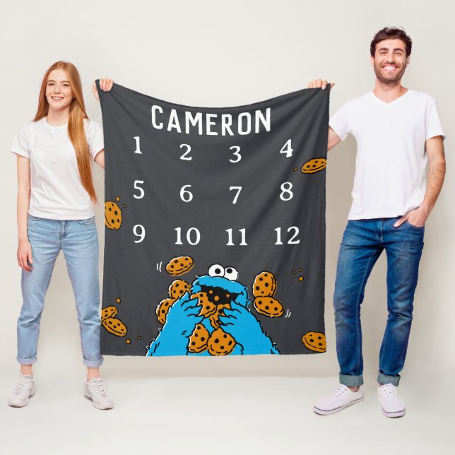 Cookie Monster Chalkboard Baby Milestone Fleece Blanket (In Situ)