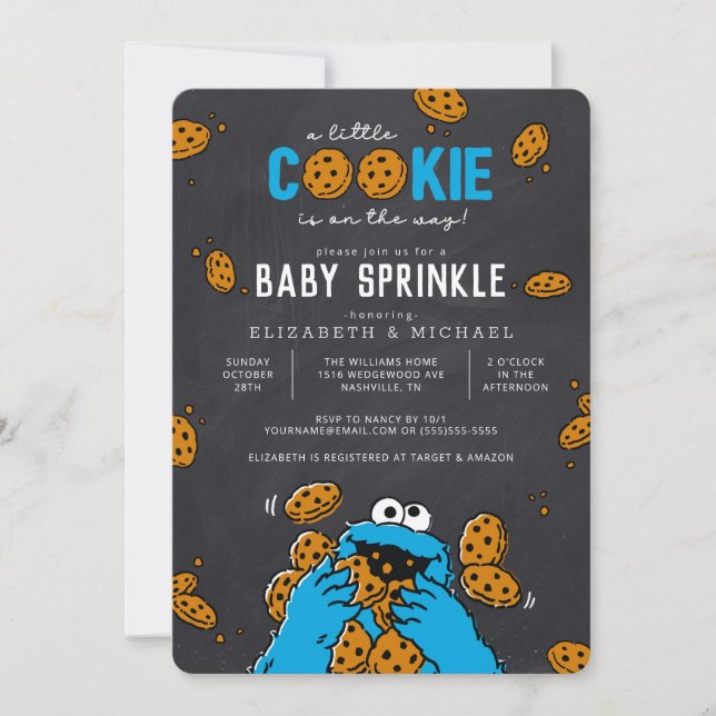 Cookie Monster Chalkboard Baby Sprinkle Invitation (Front)