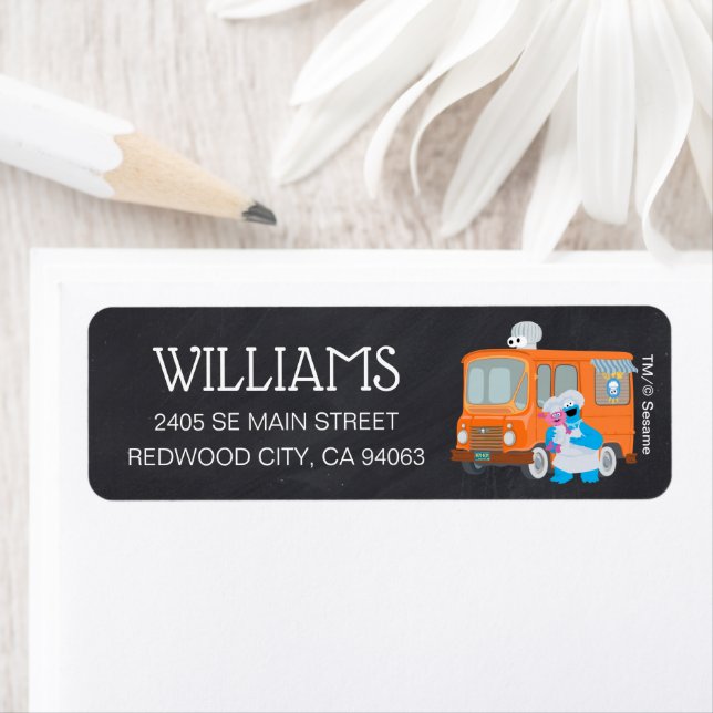 Cookie Monster Chalkboard Food Truck Birthday Return Address Label (Insitu)