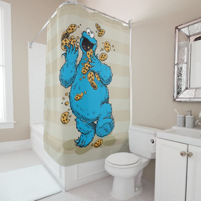 Cookie Monster Crazy Cookies Shower Curtain (In Situ)