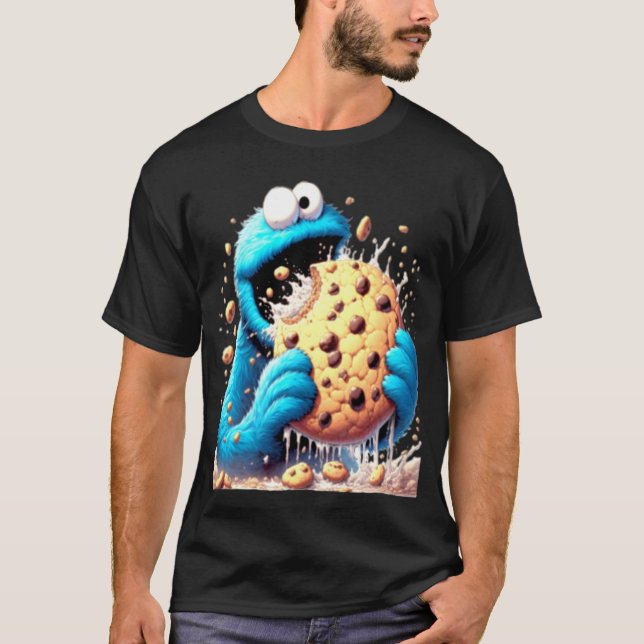 Cookie Monster Devouring a Giant Chocolate Chip  T-Shirt (Front)